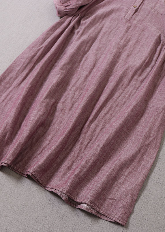 Fine Bean Paste Red Peterpan Collar Patchwork Cotton Maxi Dresses Half Sleeve