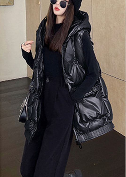 Fine Black Zippered Pockets Winter Sleeveless Puffer Vest