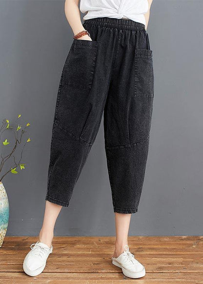 Fine Black Elastic Waist Jeans Harem Pants Summer Cotton