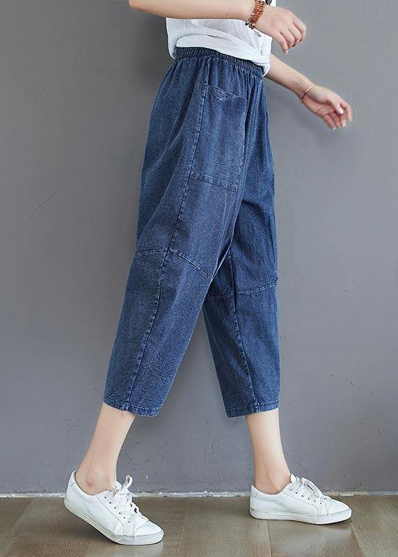 Fine Blue Elastic Waist Jeans Harem Pants Summer Cotton