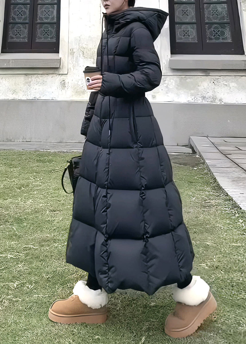 Fine Black Hooded Pockets Slim Fit Duck Down Parkaer Winter