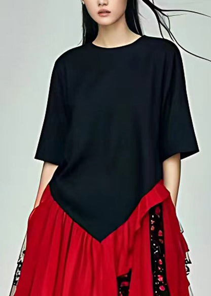 Fine Black O-neck Patchwork Chiffon Maxi Dresses Summer