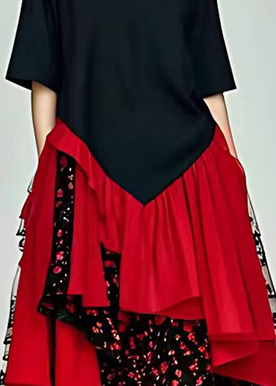 Fine Black O-neck Patchwork Chiffon Maxi Dresses Summer