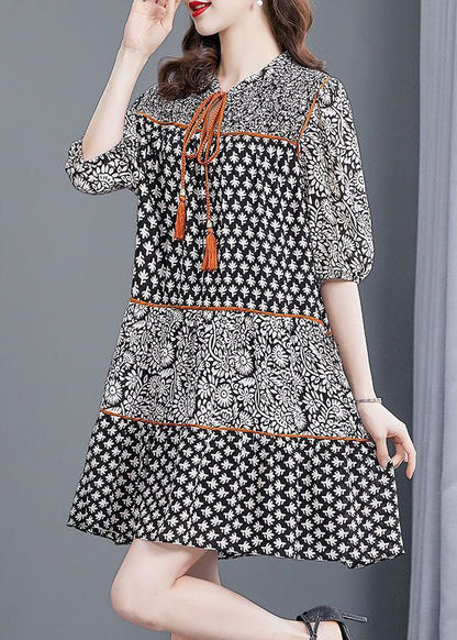 Fine Black Oversized Patchwork Print Chiffon Vacation Dresses Summer