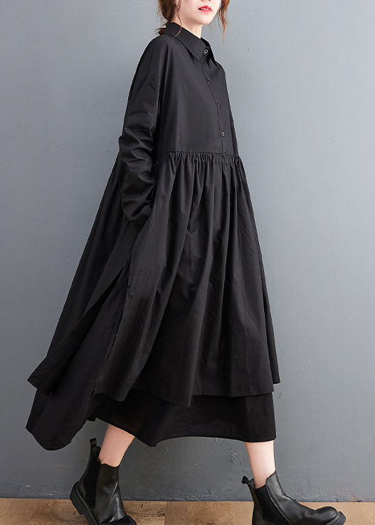 Fine Black Peter Pan Collar Patchwork Cotton Shirts Dress Spring