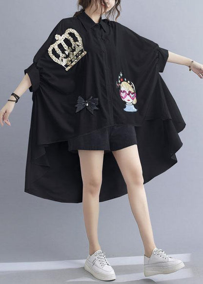Fine Black Peter Pan Collar Low High Design Summer Top