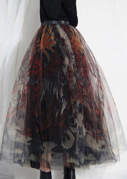 Fine Black Print Lace a Line Tulle Skirts Summer