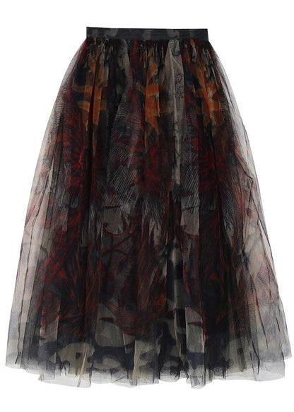 Fine Black Print Lace a Line Tulle Skirts Summer