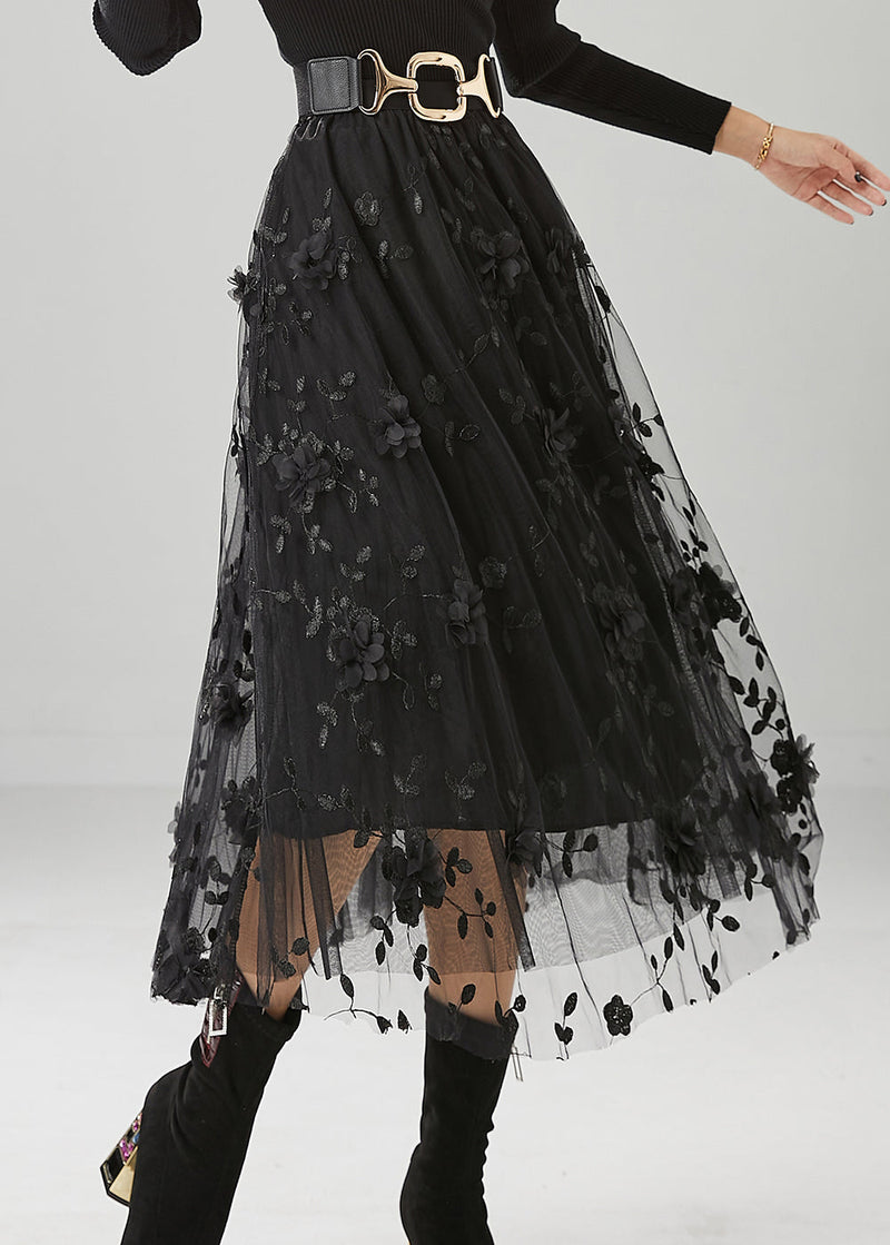 Fine Black Stereoscopic Tulle Skirt Fall