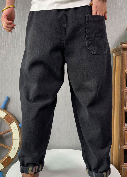 Fine Black Retro Patchwork Denim Pants Spring