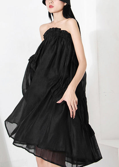 Fine Black Wrinkled Patchwork Skirt Spring