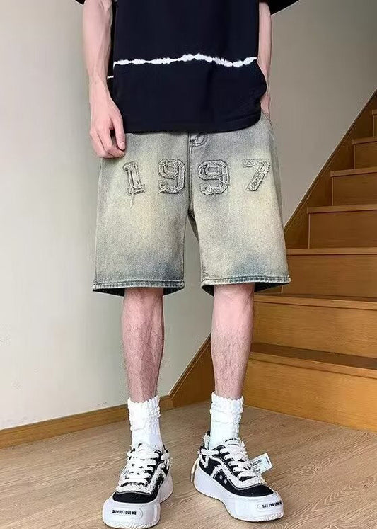 Fine Blue Digit Pockets High Waist Denim Shorts Summer