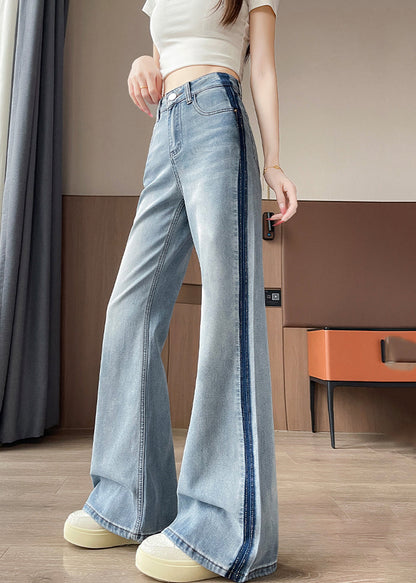 Fine Blue High Waist Patchwork Denim Straight Pants Spring