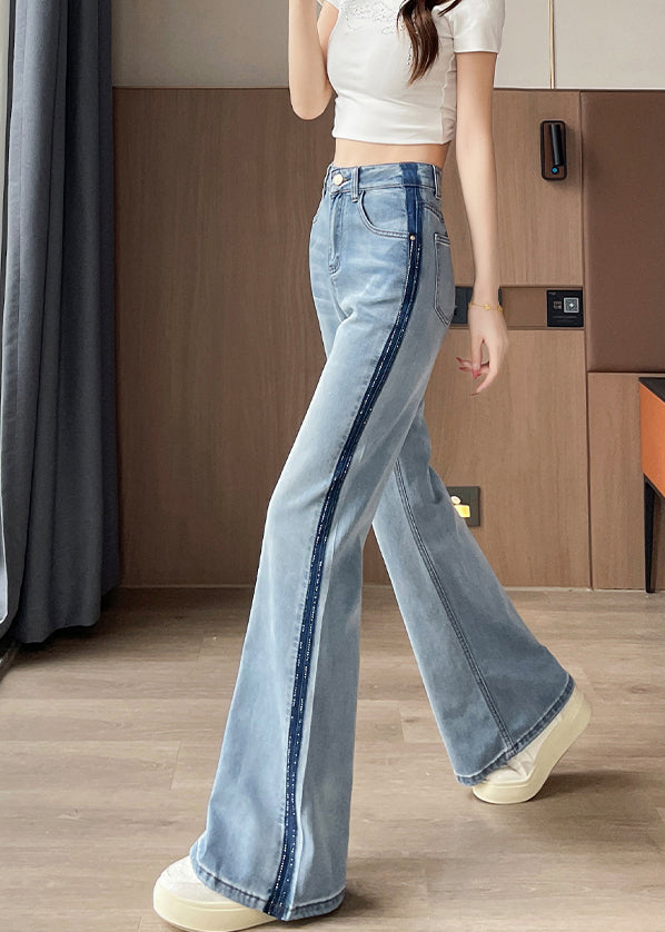 Fine Blue High Waist Patchwork Denim Straight Pants Spring