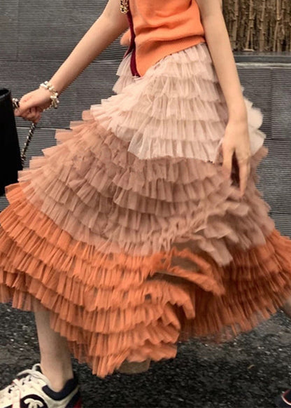 Fine Blue Patchwork Gradient Color Tulle Skirt Spring