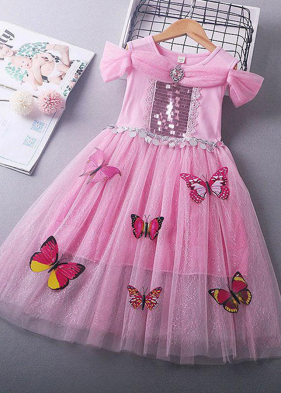 Fine Blue Sequins Wrinkled Patchwork Tulle Kids Princess Dress Summer
