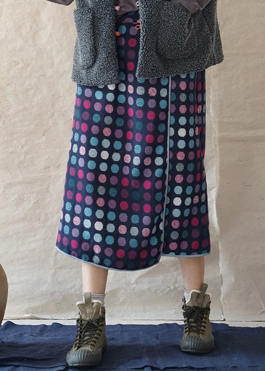Fine Blue Elastic Waist Asymmetrical Design Dot Woolen Skirt Spring