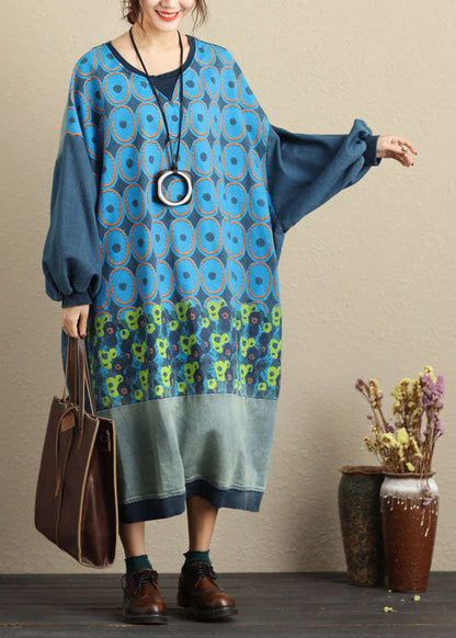 Fine Blue Pockets Print Patchwork Loose Jumpsuit Spring