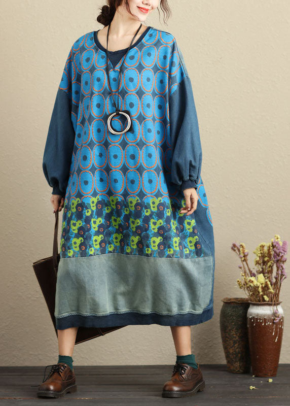 Fine Blue Pockets Print Patchwork Loose Jumpsuit Spring