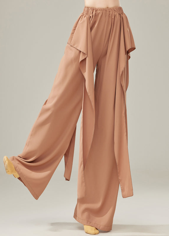 Fine Brown Elastic Waist Cotton Straight Pants Spring