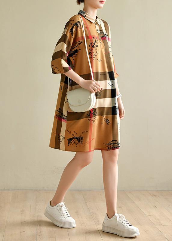 Fine Brown Striped Chiffon Summer Dress