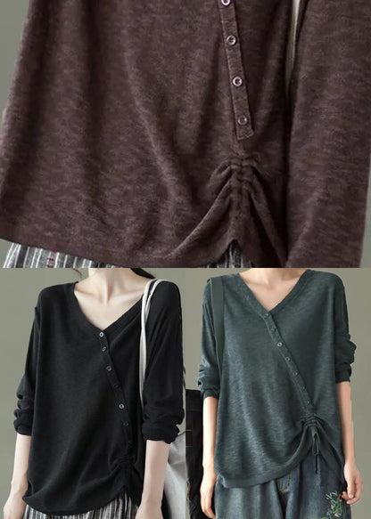 Fine Brown V Neck Button Knit Winter Sweaters