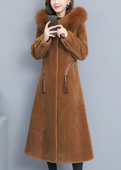 Fine Caramel Pockets Button Thick Winter Long Sleeve Coats