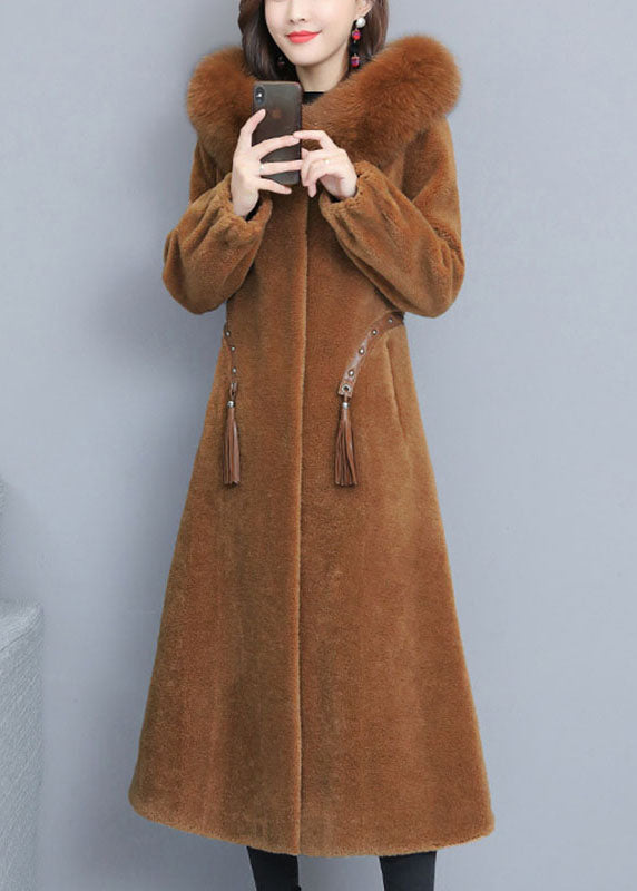 Fine Caramel Pockets Button Thick Winter Long Sleeve Coats