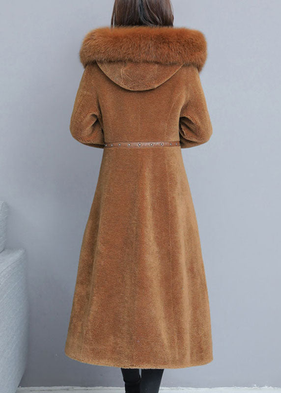 Fine Caramel Pockets Button Thick Winter Long Sleeve Coats