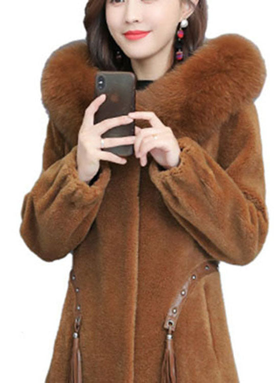 Fine Caramel Pockets Button Thick Winter Long Sleeve Coats