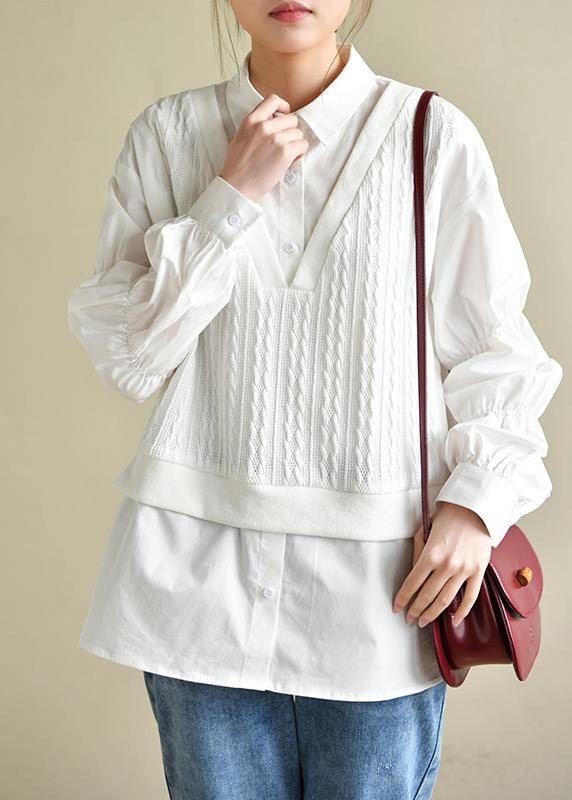 Fine Cinched Peter Pan Collar White Button Down Top