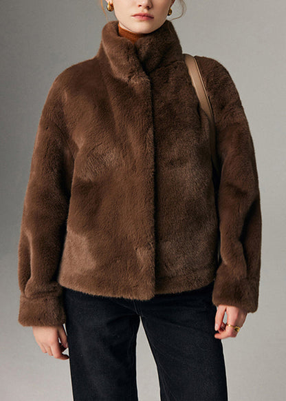 Fine Coffee Pockets Warm Mink Velvet Coat Spring