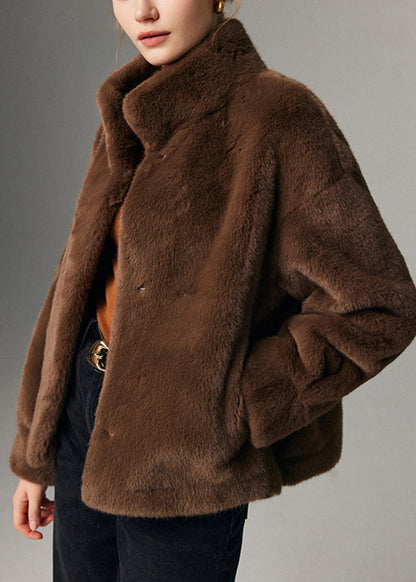 Fine Coffee Pockets Warm Mink Velvet Coat Spring