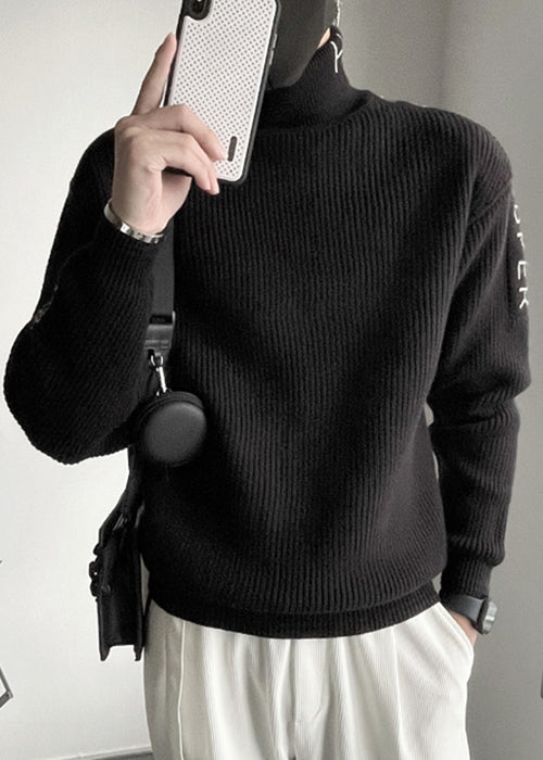 Fine Coffee Turtleneck Letter Thick Knit Sweater Winter