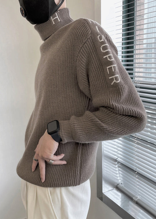 Fine Coffee Turtleneck Letter Thick Knit Sweater Winter