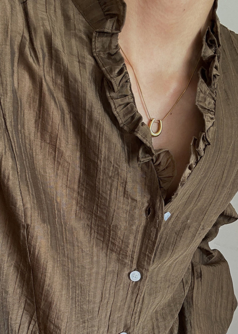 Fine Coffee V Neck Button Cotton Shirts