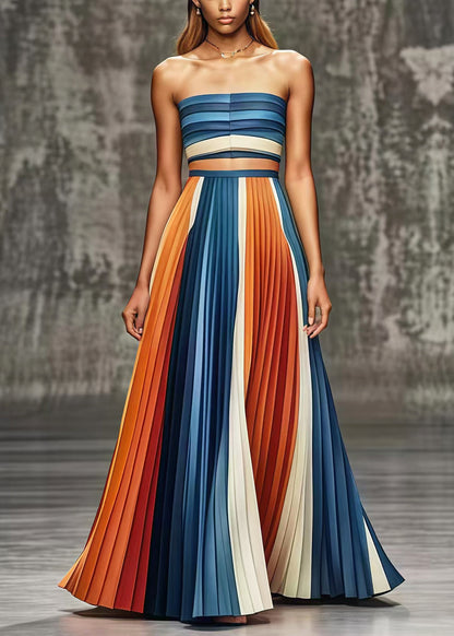 Fine Colorblock Silm Fit Chiffon Pleated Skirts Spring