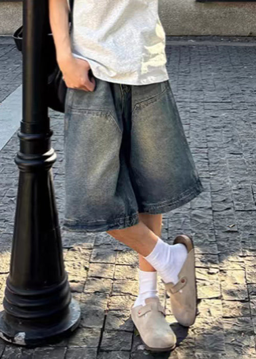 Fine Denim Blue Pockets High Waist Shorts Summer