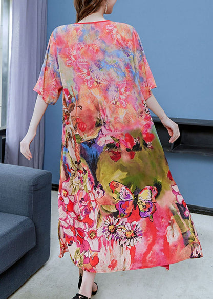 Fine O Neck Chinese Button Patchwork Chiffon Mid Dress Summer