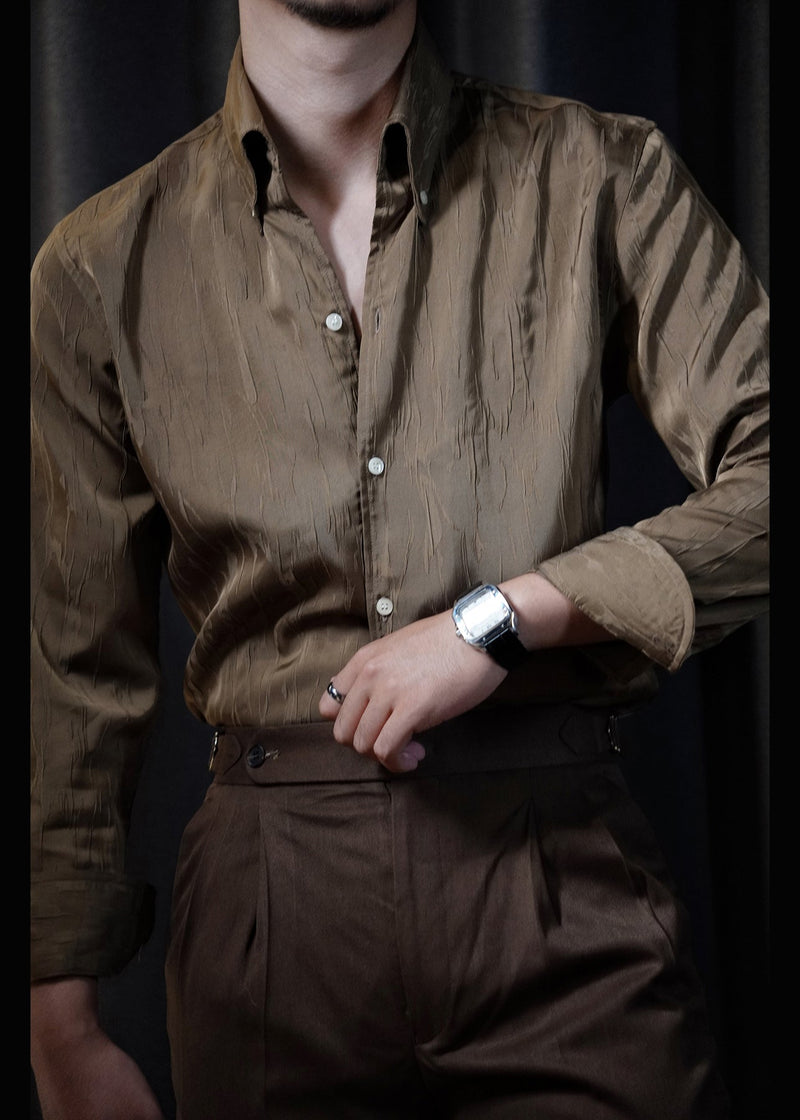 Fine Gold Peter Pan Collar Silk Shirts Long Sleeve