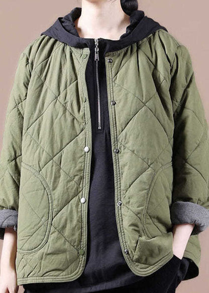 Fine Green Button Fine Cotton Filled Winter Coats