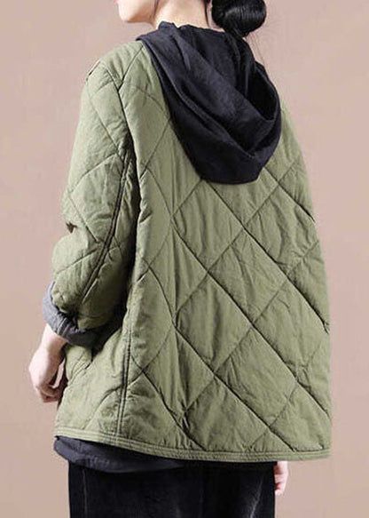 Fine Green Button Fine Cotton Filled Winter Coats