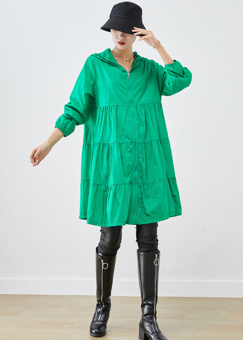 Fine Green Hooded Patchwork Upf 50+ Coat Fall