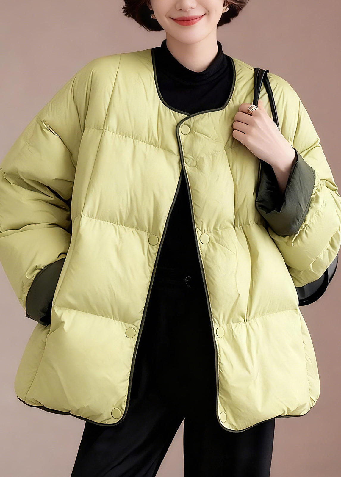 Fine Green O-neck Thick Duck Down Puffer Jacket Winter