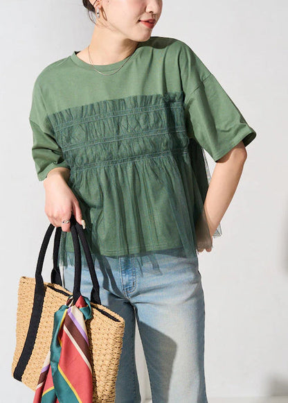 Fine Green Oversized Patchwork Tulle Tanks Summer