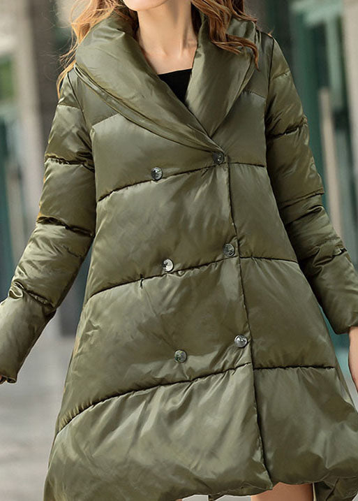 Fine Green Peter Pan Collar Double Breast Cloak Winter Duck Down Coat