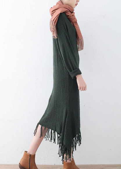 Fine Green Turtleneck Patchwork Fall Knit Sweater Dress
