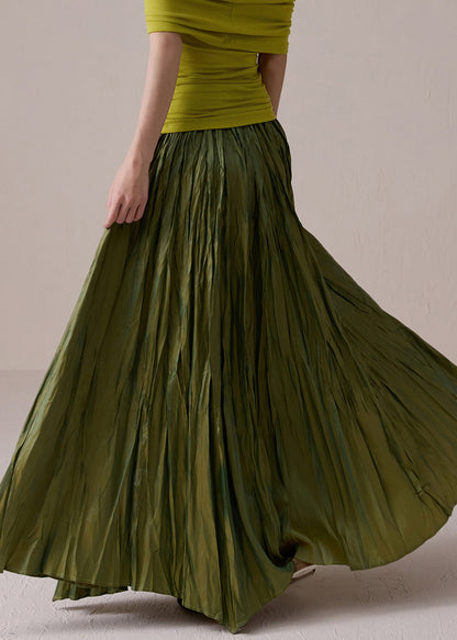 Fine Green Wrinkled Wear on Both Sides Cotton Exra Large Hem Skirts Summer