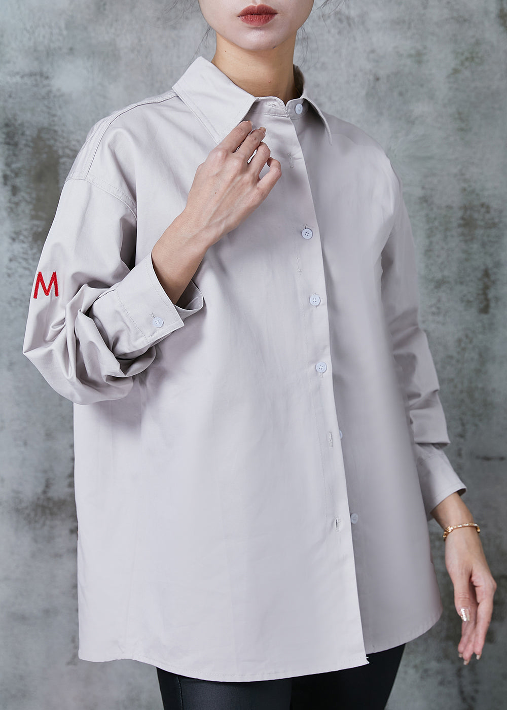 Fine Grey Embroidered Cotton Shirt Spring