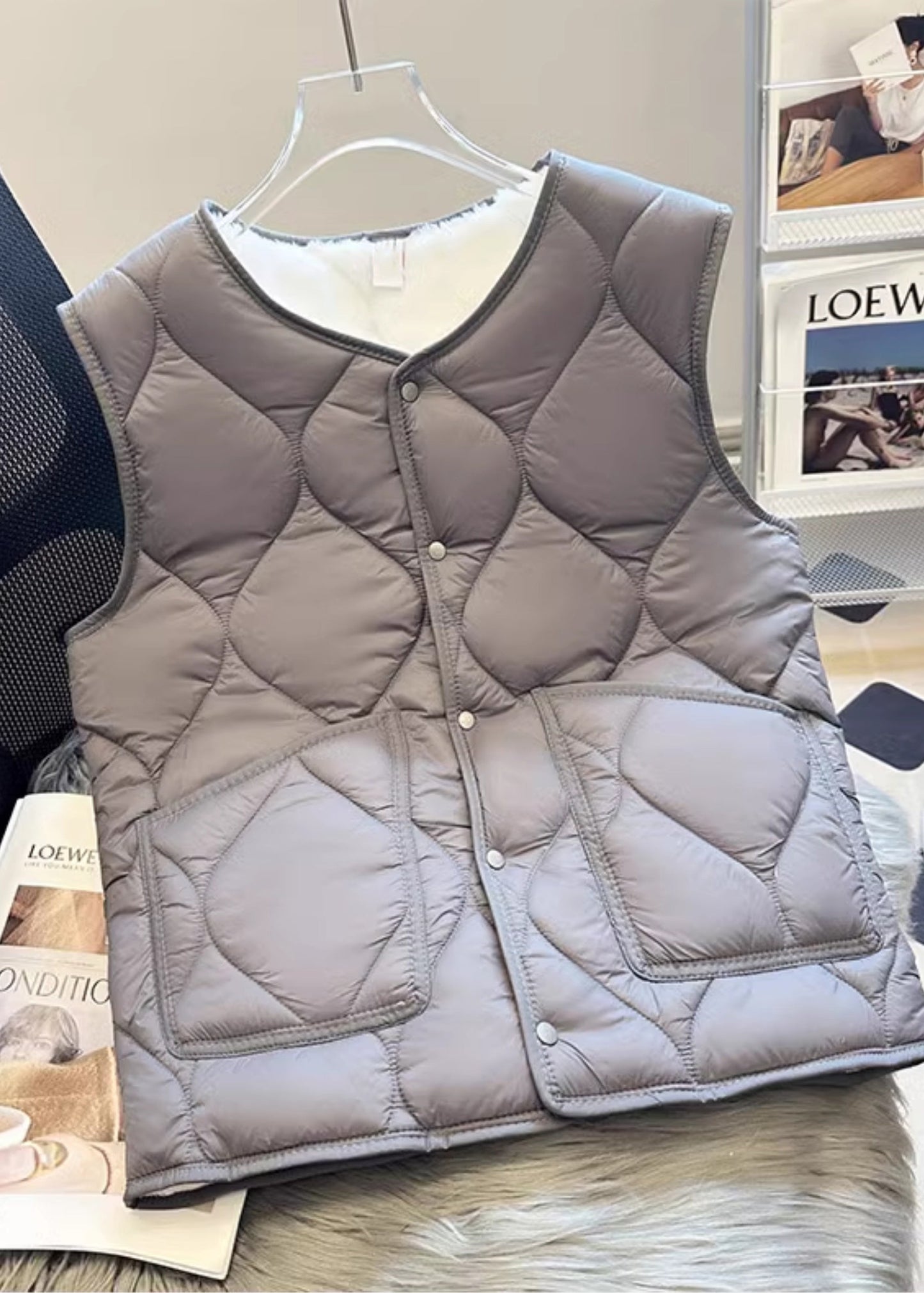 Fine Grey Pockets Warm Fleece Vest Clothing Winter